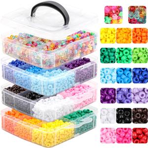 4800 Pcs Pony Beads for Friendship Bracelets 6x9mm 18 Solid 8 Color Shapes 10 Glitter Plastic Beads for Jewelry Making Supplies Necklaces Keychains Hair Braid DIY Craft Accessories