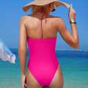 Women's One Piece Swimsuit Tummy Control Bathing Suit Sexy Flattering Cutout Criss Cross Swimwear (Pink, L)