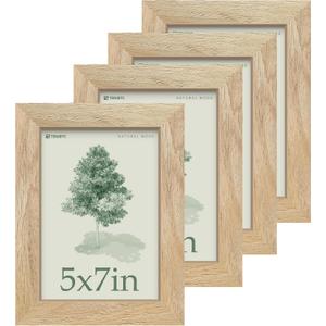 5x7 Picture Frame 4 Pack, Natural Solid Wood Photo Frame, HD Tempered Glass, Table Display or Wall Hanging