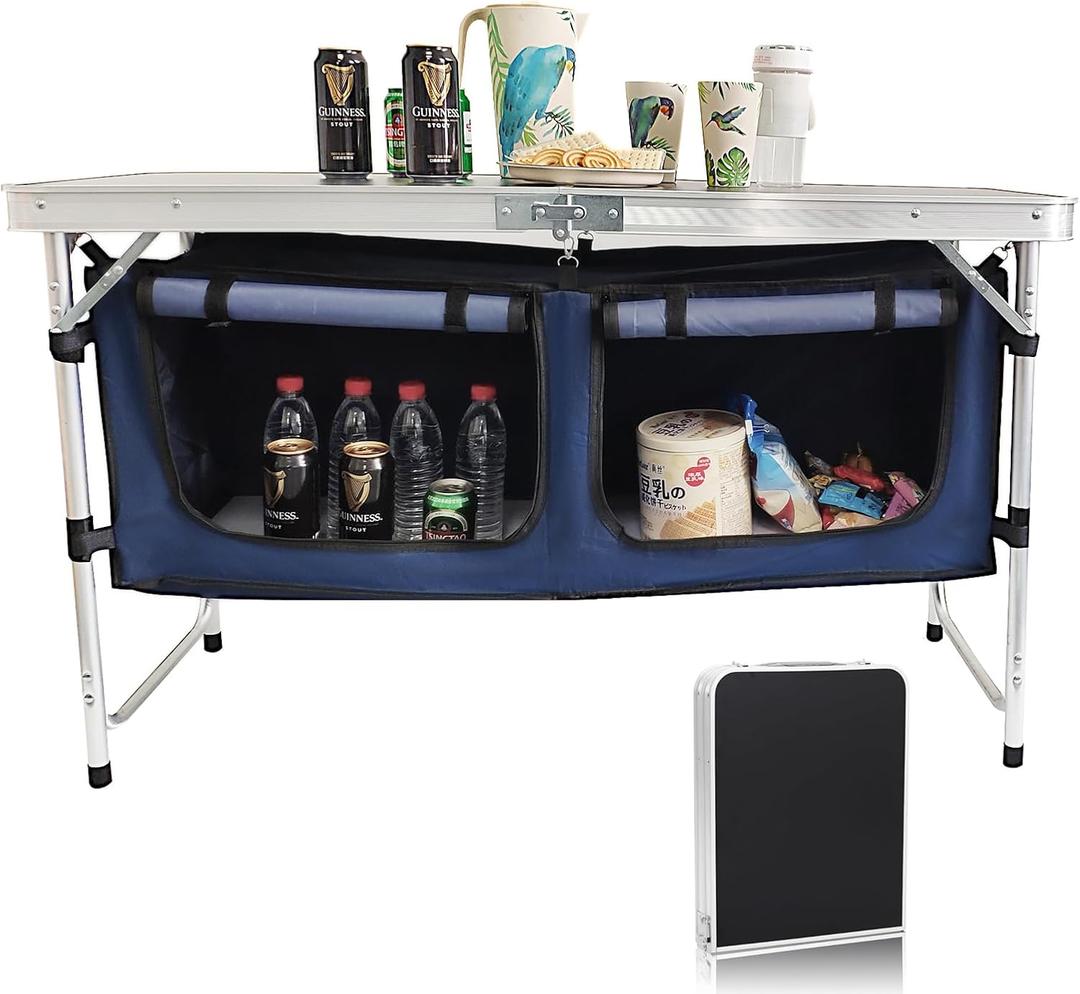 Camp Field Camping Folding Aluminum Table with Adjustable Legs for Outdoor Travel Beach, Backyards, BBQ, Party and Picnic Foldable Table, L47.24*W18.5*H27.36''