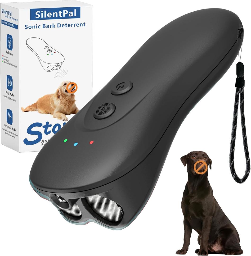 SILENTPAL Dog Bark Deterrent Device,Ultrasonic Anti-Barking Devices with Sonic Emitters,Up to 15Ft Long Range & Rechargeable Bark Control,Safe for Dogs Training,Indoor & Outdoor(Black)
