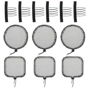 12PCS Black Hair Weave Sleeve Weaving Net Cap with Elastic Drawstring for Afro Puff Bun Wig Making Tools(Round, Square)