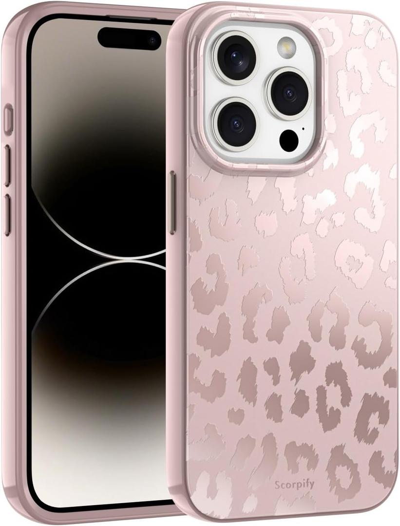 SCORPIFY for iPhone 15 Pro Max Case [Compatible with MagSafe] with Matte Nude Leopard Cheetah Print Design, Cute Magnetic Phone Cover for Women Girls, Beige Neutral Aesthetic, Cream Slim Bumper