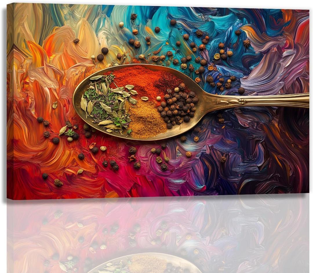 Kitchen Wall Decor Colorful Spices Seasoning On Spoon Picture Print On Canvas Abstract Contemporary Artwork For Home Dining Room Decoration Ready To Hang(Artwork-3,16"x24")