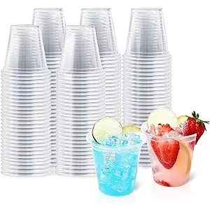 BYSNOW 500 Pack 9 oz Clear Plastic Cups, Thickened Disposable Drink Clear Cups for Party, Higher Heat Resistance Drinking Cup for Wine, Juice, Fruit and Cold/Hot Beverages
