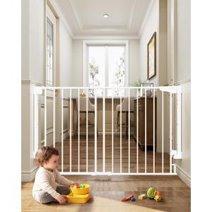 Cumbor Expandable 31.6-48" Baby Gate for Stairs, Wall-Mounted, 2-in-1 No Bottom Bar Dog Gate Indoor, Auto Close Pet Gate for Doorways with Large Walk Thru Door, Child-Proof Gate for Kids (White)