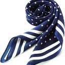 ANDANTINO 100% Mulberry Silk Square Scarf for Hair-25.6" X25.6'' Women Men Natural Silk Neckerchief Digital Printed Headscarf (Navy Blue Polka Dots)