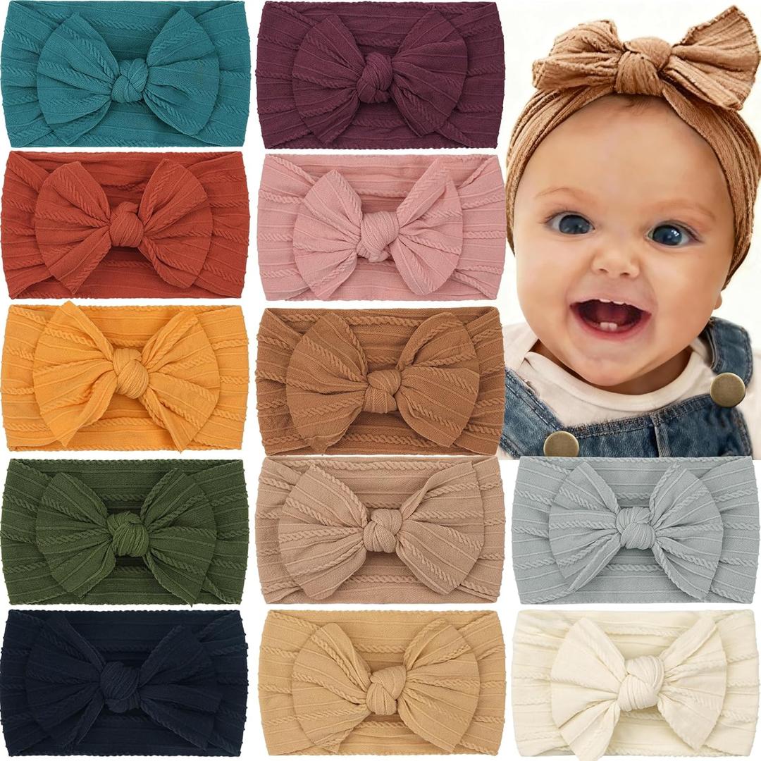 CLLOT Super Stretchy Soft Knot Headbands with Hair Bows Head Wrap Hair Accessories For Newborn Baby Girls Infant Toddlers Kids