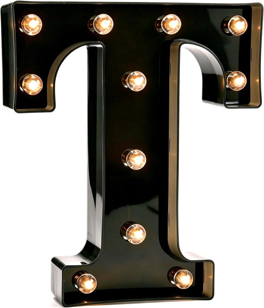 Decorative LED Illuminated Letter Marquee Sign - Alphabet Marquee Letters with Lights For Wedding Birthday Party Christmas Night Light Lamp Home Bar Decoration T, Black