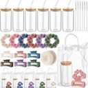 SiliFine 25 Pcs/6 Set Birthday Gifts for Girls, Multicolor Birthday Gifts Party Supplies 6 Glass Cups 6 Hair Bands 6 Hair Clip 6 Tote Bags 1 Ribbon for Women Spa Sleepover Slumber Party Favor