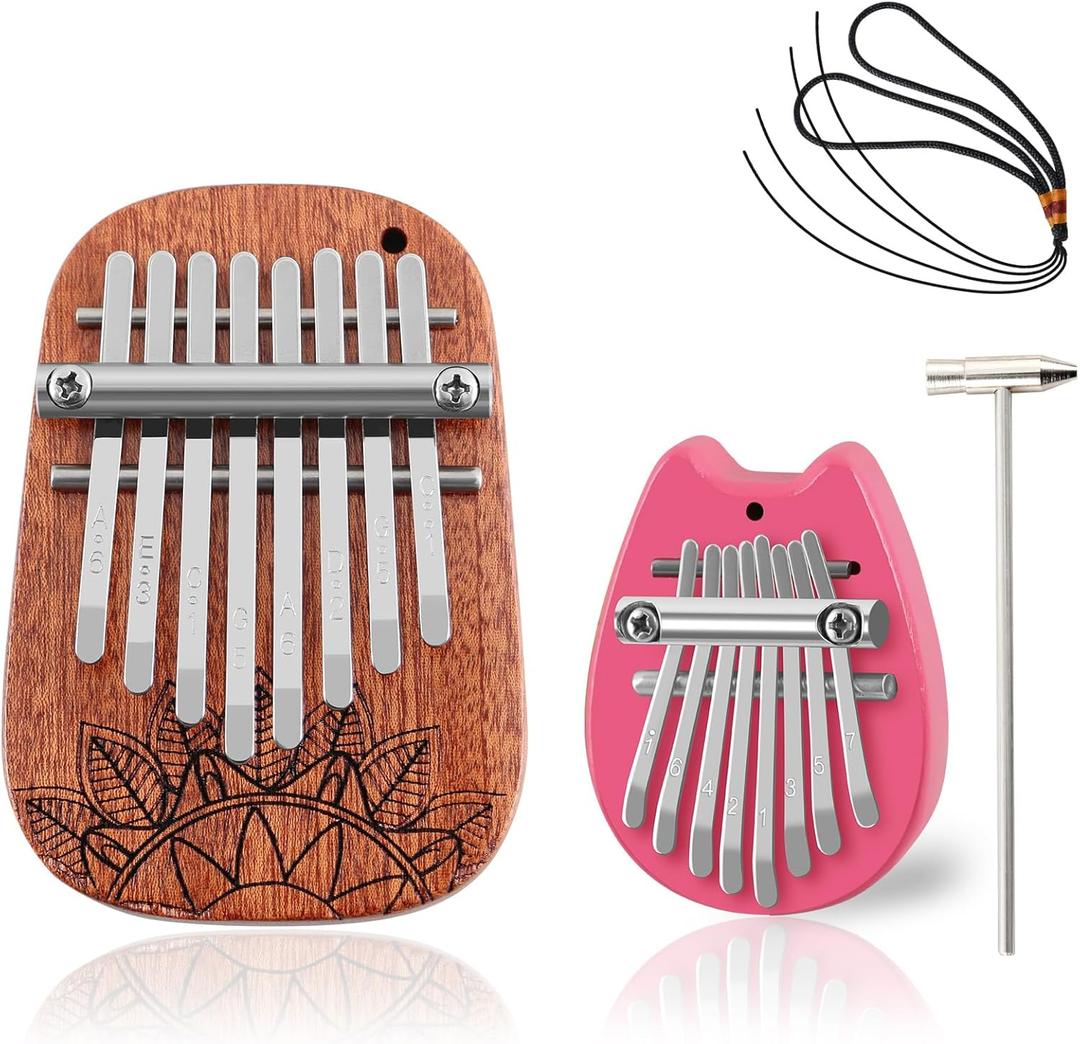 RANMING Kalimba 8 Key 2 Pack Mini Set, Portable Finger Thumb Piano Exquisite Musical Gift for Adults & Christmas