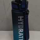 Water Bottle with Straw, 32oz Motivational Water Bottles with Time Marker to Drink, Tritan BPA Free, 1L Sports Water Bottle with Carry Strap LeakProof for Women Gym Fitness Outdoor (1 Pack) (Dark Blue)