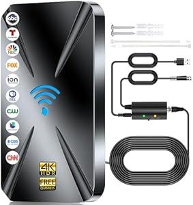 2024 Upgraded TV Antenna Indoor, 1100+ Miles Range Digital TV Antenna for Smart TV - Outdoor Indoor Signal Amplifier for Local Channels Support 8K 4K HDTV 1080p Fire Stick All TVs -38FT Coax Cable