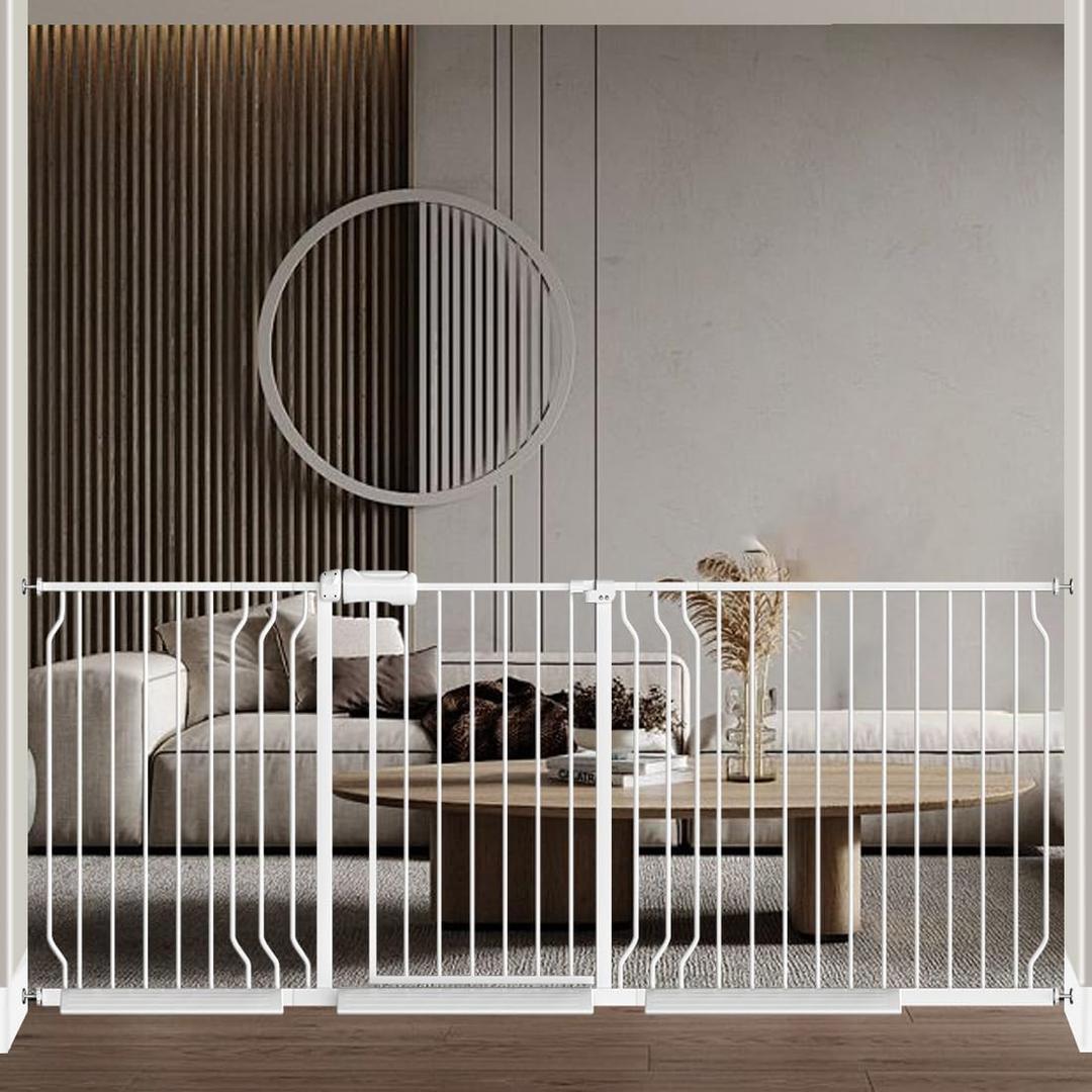 Baby Gate for Doorways Stairs Hallway 81.1-85.8 Inch Wide, Walk Through Child Gates with Pressure Mounted Extension Kit, Indoor Safety Child Gates for Kids or Pets