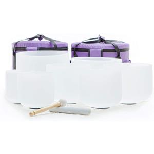 Leize 6-12 inch Chakra Tuned 432hz Set of 7 Flawless Quartz Crystal Singing Bowls with Heavy Duty Carrying Cases and Singing Bowl Mallet Suede Strikers (Set of 7 size, 6-12", A-G Note 432 hz, white set (flawless))