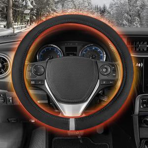 Heated Steering Wheel Cover - 2026 New Cord Steering Wheel Heater Suede Cover, USB Rechargeable Heated Steering Wheel Cover, Fits Wheels 14.5-15.5" for Car Truck Van SUV (Black)