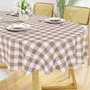 Smiry Oval Table Cloth, Waterproof Vinyl Tablecloths with Flannel Backing, Wipeable Buffalo Plaid Table Cover for Picnic, Indoor and Outdoor (Khaki & White, 60"x102")