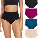 wirarpa Women's Cotton Underwear High Waisted Ladies Panties Full Coverage Briefs 4 Pack (Regular & Plus Size) XL