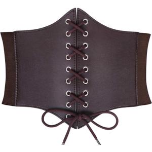 XZQTIVE Black Corset Waist Belt for Women, Wide Elastic Tie Waspie Belt for Dresses 4.7inch (Fit Waist 30-32in, 02 Coffee)