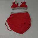 SUUKSESS Womens High Waisted Bikini Sets with Skirt Sexy Color Block Swimsuits (Medium, Red)