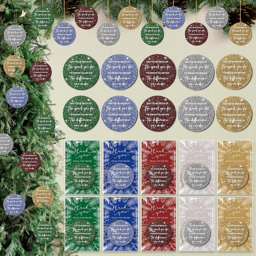 30 Set Christmas Appreciation Gift for Coworkers Bulk Thank You Ornaments May You Be Proud of The Work Xmas Tree Shiny Acrylic Hanging Decor with Card Gift for Employee Staff Office Teacher