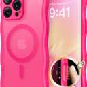 CAPRARO for iPhone 16 Pro Max Case for Women Girls, Upgraded [Full Camera Protection] [Compatible with MagSafe] Cute Wave Translucent Matte Phone Case for iPhone 16 Pro Max, Hot Pink