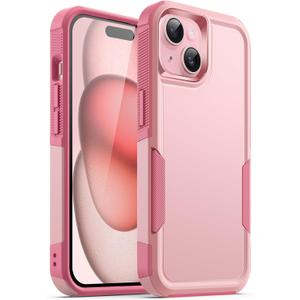 JETech Case for iPhone 15 6.1-Inch, Heavy Duty Dual-Layer Rugged Protection, Shockproof Protective Tough Phone Cover with Matte Back (Pink)