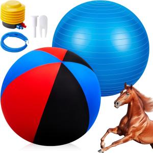 30 Inch Giant Herding Ball with Ball Cover Anti Burst Please Watch VCR for How to Inflation Horse Toys for Horses Entertainment Play, Pump Included(Cute, Blue)