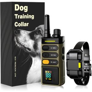 Dog Training Collar, 5280-Foot Remote Training Collar, IPX7 Waterproof Flash Night Vision Electronic Collar, Featuring Adjustable Tone, Vibration, Shock, and Rechargeable Battery
