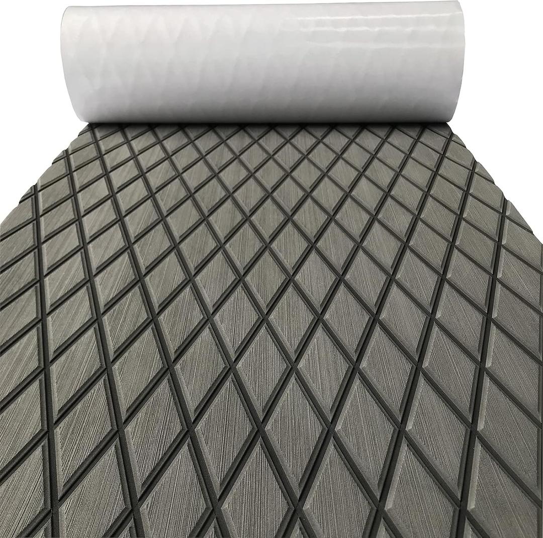 KXKZREN EVA Foam Boat Flooring Decking Sheet 6mm Thick Diamond Anti-Slip Marine Flooring Mat Self Adhesive Deck Pad for Bass Boat Yacht Motorboat RV Cooler Tops, 74.8"x27.6" / 93.8"x43.9" (Dark Grey with Black Seam Lines)