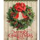 Baccessor Merry Christmas Garden Flag Coniferous Wreath Small Buffalo Plaid Wooden Vertical Double Sided Burlap Rustic Farmhouse Winter House Home Lawn Yard Outside Decoration 12.5 x 18 Inch