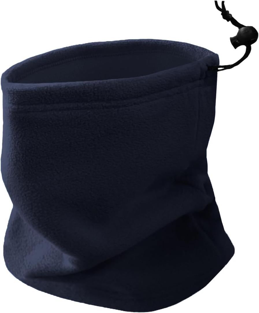 Double-layer Thick Fleece Ski Neck Gaiter, Winter Scarf Face Mask for Men Women, Warmer Beanie for Big Heads (Navy Blue)