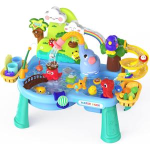 2026 Upgraded Water Table for Toddlers 1-3, Outdoor Toddler Toys Sand Water Pool Toys with Pump/Running Water/Fishing Toy/Play Food Accessories, Kitchen Play Sink Toys for Girl Boy Ages 4-8 (Blue)