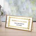 JUXYES Tabletop Business License Frame Brass License Certificate Display Frame, Double Glass Floating Diploma Frames, Desktop Golden Graduation Frames for 4x9 and 3.5x8.5 Certificate Business