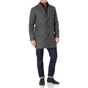 DOCKERS Men's Henry Wool Blend Top Coat (X-Large Tall, Charcoal Herringbone)