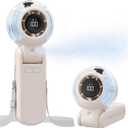 TriPole Misting Fan Portable Turbo Hand Held Fan with Water Mist, LED Display, 4000mAh Recahrgeable Battery, Neck & Desk Use, Personal Mini Handheld Mister Spray Bottle Fans for Outdoor Camping, Beige