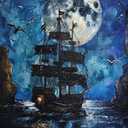 Bygons 5D Diamond Painting Kits for Adults  Boat Moon sea, Full Drill Diamond Art Kit, 12x16 Inch Gem Art for Relaxation and Wall Decor, Ideal Gift
