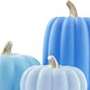 WDS WONDROUS Fall Pumpkin Decor Set of 7 Thanksgiving Decorative, Artificial Fake Blue Pumpkins with Gold Stems Decorations for Home, Resin Pumpkins Set Harvest Gender Reveal Mantel Table Centerpiece