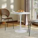 27.5" White Round Dining Table - MDF Top & Metal Pedestal Base - Modern Accent Table for Small Spaces, Kitchen, Dining Room & Living Room, 27.5"D x 27.5"W x *29"H