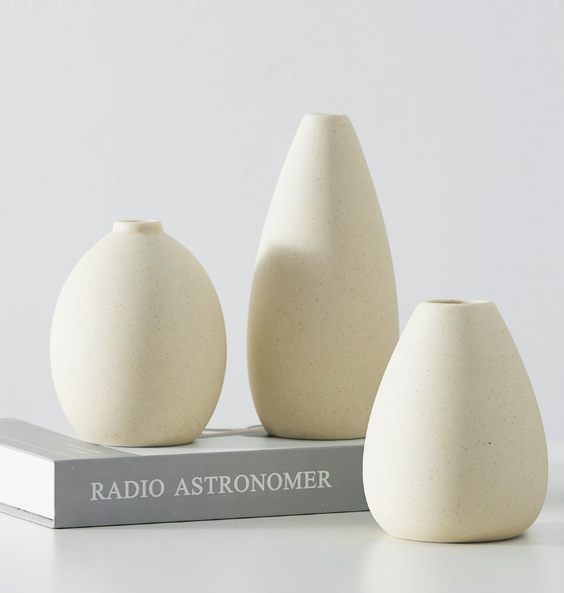 CEMABT Beige Ceramic Vase Set - 3 Small Unique Flower Vases for Centerpieces, Decorative Modern Vases for Home Decor