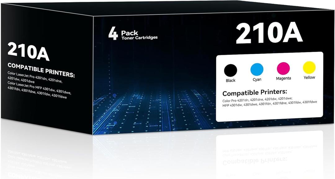 210A Toner Cartridges 4 Pack Compatible for hp 210A toner cartridges for HP Color Laserjet Pro MFP 4301fdw 4201dw 4201dn 4301fdn 4201dne 4201dwe 4301dw 4301dwe Printer(Black/Cyan/Yellow/Magenta)