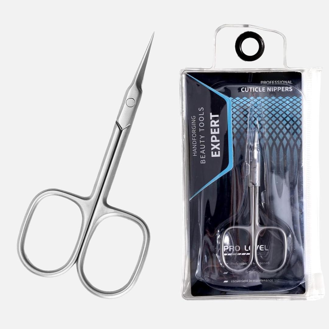 Professional Manicure Scissors for Cuticles, Eyebrow, Eyelash, and Dry Skin - Extra Fine Cuticle Scissors with Super Slim Curved Blade and Precise Pointed Grooming Blades