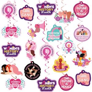 Feifeiya 30Pcs Women's History Month Hanging Swirls Party Decoration Freedom Equality Feminism Cutout Decors Supplies for Indoors and Outdoors Women's History Month Decor Hanging Ceiling Streamers