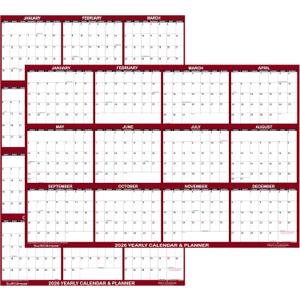 32" x 48" SwiftGlimpse 2026 Wall Calendar Erasable Jumbo XL Wet & Dry Erase Laminated 12 Month Annual Yearly Wall Planner, Reversible, Horizontal/Vertical, Maroon