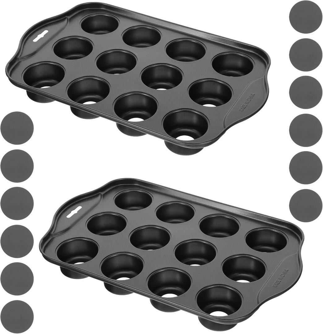 2 Pack Mini Muffin Pan with Removable Bottom 12 Cavity Nonstick Carbon Steel Cheesecake Cupcake Baking Pans, Round, Oven Safe, 13 x 8 Inches