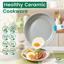Ceramic Cookware Set Non Toxic with Detachable Handles, Healthy Nonstick Decal Pans and Pots Set 14 Pcs, Induction Dishwasher Oven Safe Kitchen Set, Turquoise with Bougainvillea