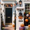 4 x Halloween Door Sign Hanging Decor,Welcome Sign for Front Door&Wall,Wooden Pumpkin signs Decorations for Home, Halloween Hanger Indoor Outdoor Party Haunted House Supplies