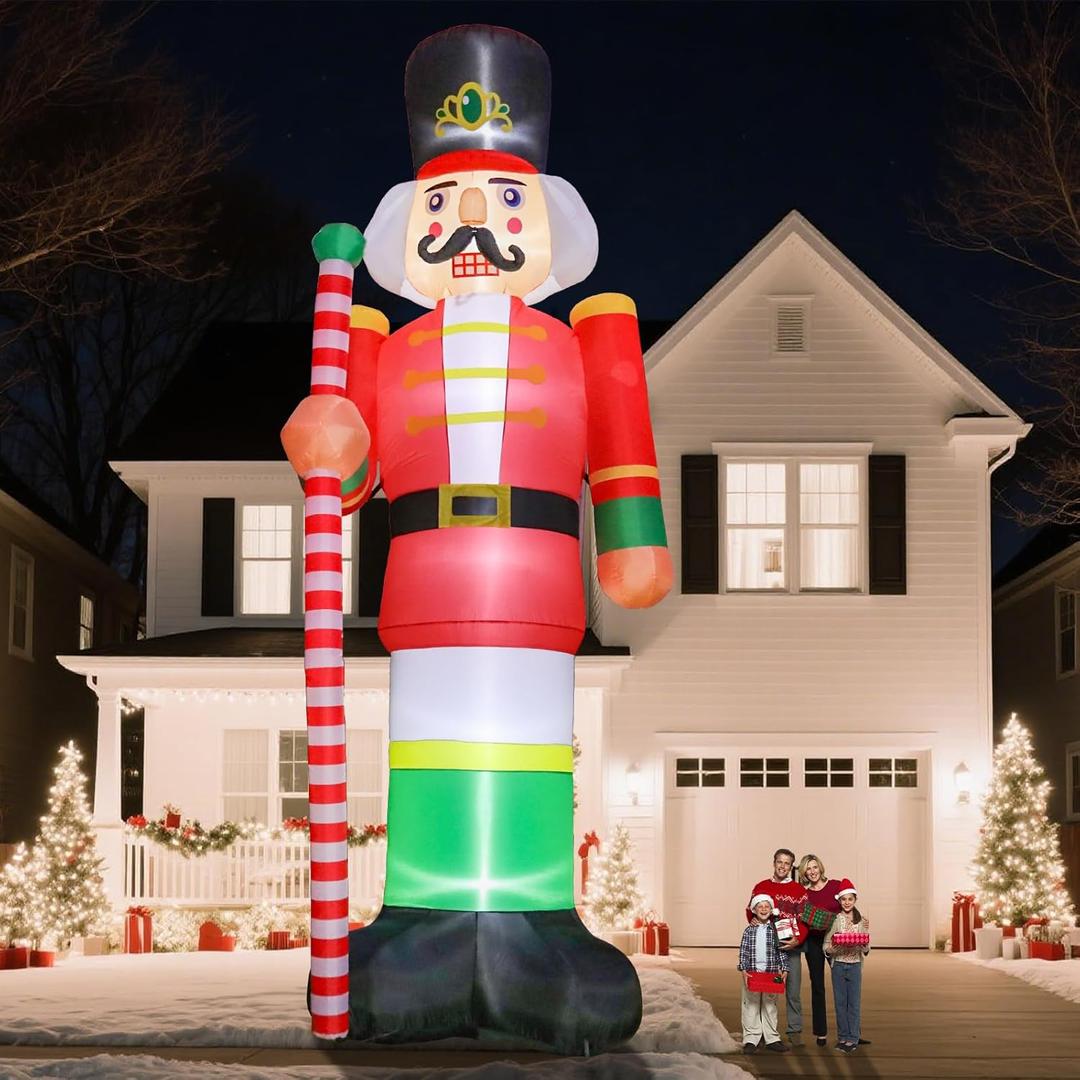 VCUTEKA 12FT Christmas Inflatables Outdoor Decorations, Nutcracker Soldier, Blow Up Christmas Decoration with Built-in LED Lights, Animated Inflatable Yard Decor for Holiday Lawn Garden Xmas