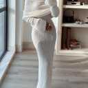 Women Sexy Off Shoulder Maxi Dress Long Sleeve Knit Crochet Bodycon Ruched Mesh Beach Vacation Party Sweater Dresses (Medium, White)