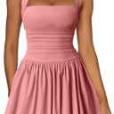 Kaximil Women's Sexy Halter Corset Mini Dress Bubble Ruched Waist Club Party Dresses with Built-in Shorts, L, Pink